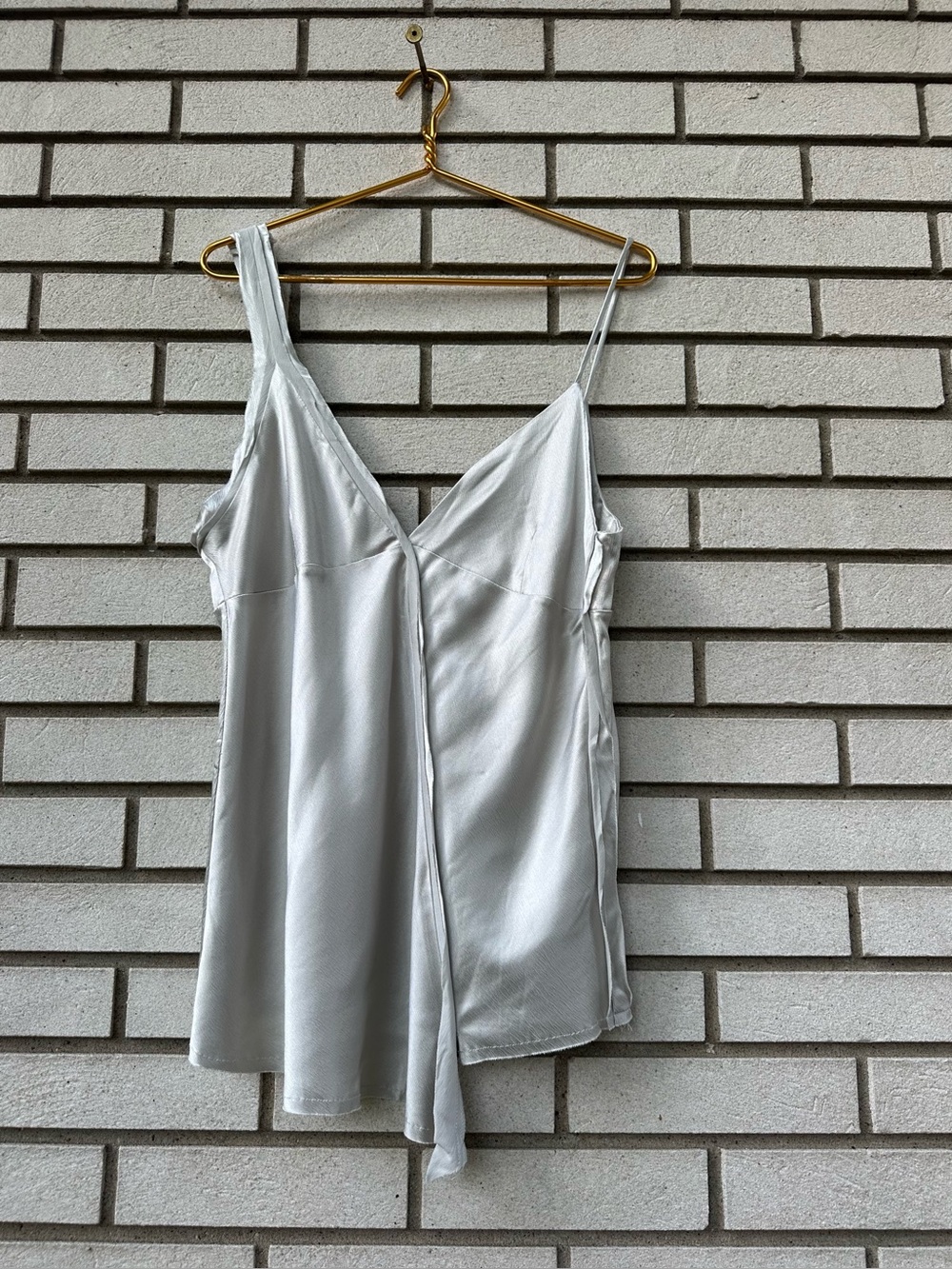 Zara Satin Asymmetrical One Shoulder Cami Tank Top Champagne Ivory XL NWT